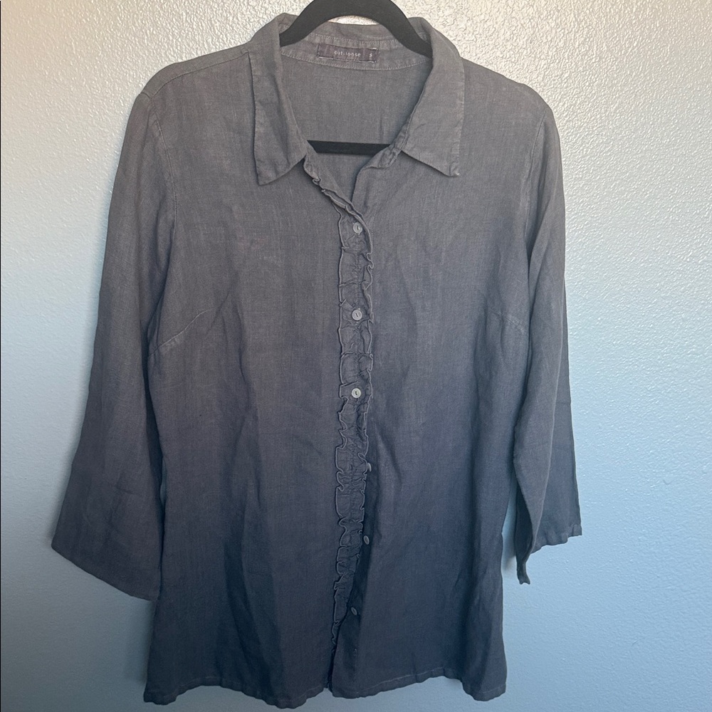 CUT LOOSE medium 100% linen Gray Button-Up Blouse